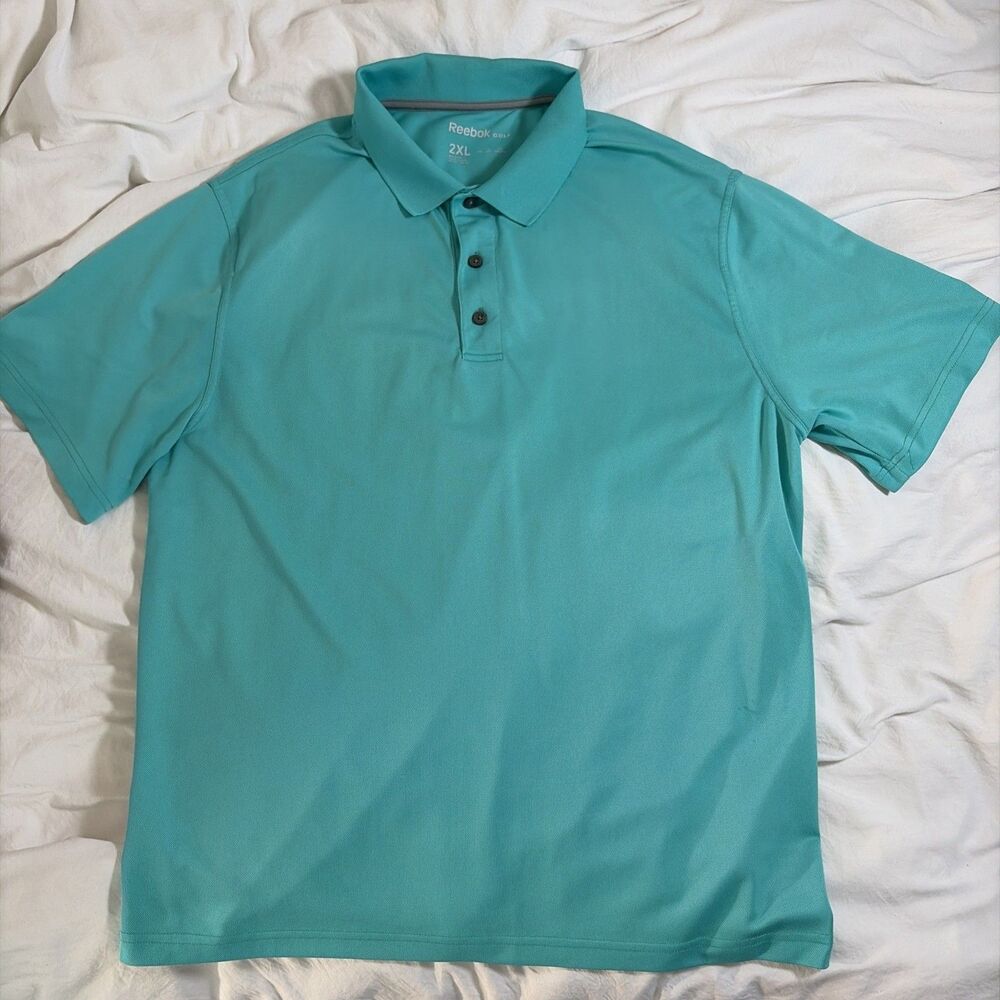 Reebok Golf Polo Shirt Mens 2XL Teal Green Blue Short Sleeve Big Tall Athletic